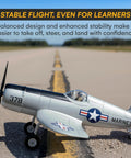 Realistic P51 Mustang RC plane on runway, showcasing its stable flight features for easy takeoff, steer, and land for adults.