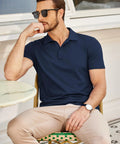 Man wearing Men's Golf Polo Shirt Quick Dry Cotton Short Sleeve Breathable Anti Sweat Wrinkle Resistant Tactical Collared