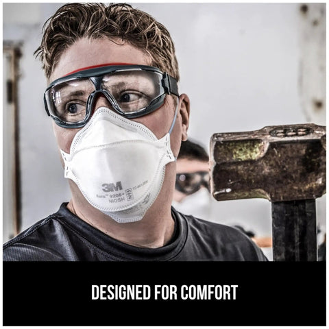 Man wearing Aura Particulate Respirator 9205 Plus N95 Lightweight Three Panel Design For Comfortable Respiratory Protection, NIOSH Approved