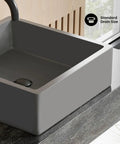 15 Inch Square Concrete Vessel Sink For Bathrooms In Dark Grey Above Counter Installation Stain Resistant Non Porous Concrete