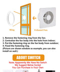 Installation steps for Powerful Six Inch Window Fan For Bathroom Exhaust Replacement showing ring and fan placement
