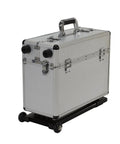 Aluminum Frame Case With Trolley 19 In X 10 In X 14 In Silver, Portable Pilot Style Storage Case With ABS Surface And MDF Panels.