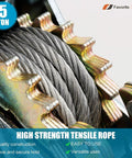Heavy Duty Come Along Winch With 5 Ton Capacity And 10 ft Steel Cable Three Hooks Dual Gear System close-up showing cable