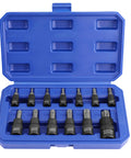 Built Tough Torx Bit Socket Set With One Quarter Inch, Three Eighths Inch And One Half Inch Drive Bits, Thirteen Piece T8 To T60 in blue case
