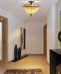 Cream And Black 16 Inch 2 Light Glass Or? And Metal Tiffany Style Mosaic Shade Semi Flush Mount Ceiling Light Fixture
