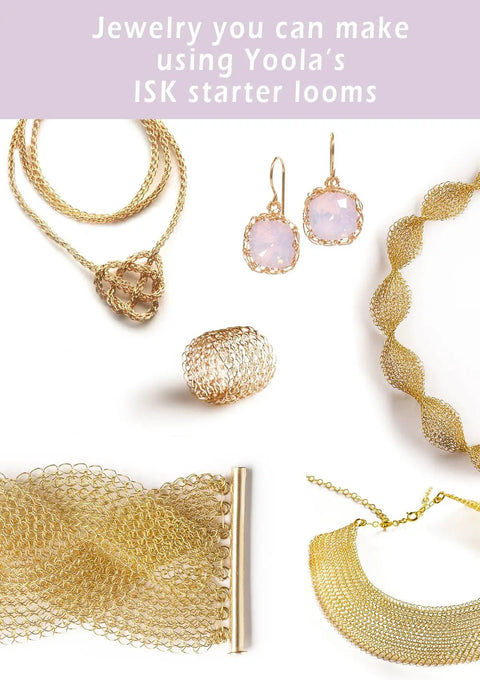 Jewelry made from Go To Jewelry Making Kit For Beginners With A 7 Piece Wire Mesh Loom Set And Draw Plate Ergonomic Crochet Looms