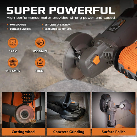 Concrete Angle Grinder 5 Inch With 11.5 Amp 1400W Motor Diamond Cup Wheel in use for masonry grinding