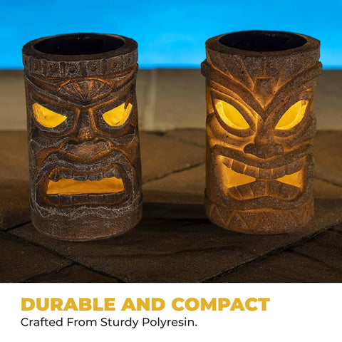 Set Of 2 Solar Tiki Torches With Flickering Flame Effect For Outdoor Patio Decor, Tiki Head Solar Lights on patio flooring