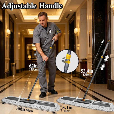 Score A Spotless Shine Daily With This Beast Mode 36 Inch Commercial Dust Mop Featuring A 62 Inch Adjustable Handle and Dense Washable Inserts.