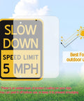 Image of a durable reflective yellow sign that reads 'SLOW DOWN 5 MPH', ideal for driveways and parking lots.