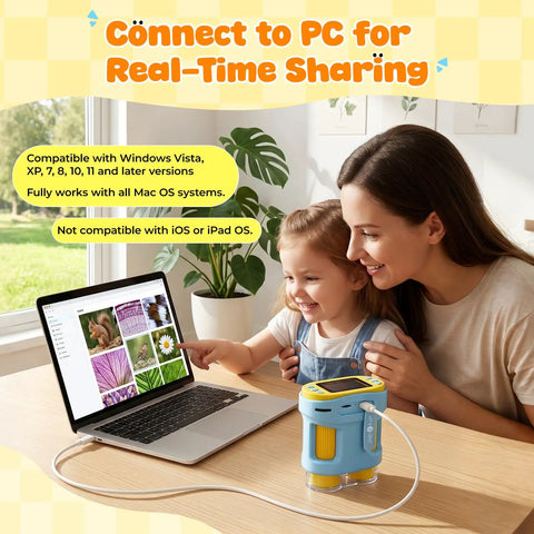 Portable Kids Microscope With 1000X Magnification And 2 Inch HD Screen 4K Ultra Clear View Learn Science At Home Easy To Use For Beginners Perfect Gift For Curious Young Minds And Home Lab Projects connected to laptop