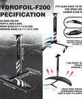 Hydrofoil-F200 with area specifications and lift details for Inflatable Hydrofoil Surfboard For Adults With Non Electric Setup