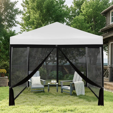 10x10 Ft Pop Up Canopy Mosquito Netting With Zipper Doors Universal Bug Screen Enclosure For Camping Patio And Backyard Create A Bug Free Outdoor Space While You Kick Back Black installed in garden