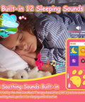 Child sleeping with Kids MP3 Player With Bluetooth, 32GB Pink Portable Music Player For Kids, cartoon bear paw button visible.