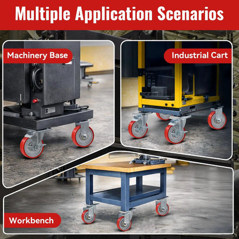 3 Inch Polyurethane Caster Wheels With Cast Iron Core Set Of 4 Beefed Up Industrial Replacement Wheels on machinery base, industrial cart, and workbench
