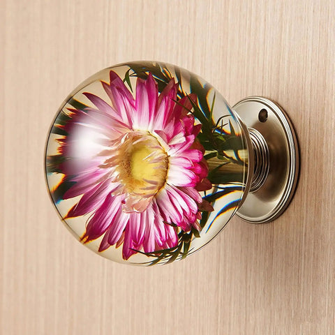 Swanky Resin Crystal Ball Cabinet Knobs Rad Furniture Pulls Durable Metal Wardrobe Handles with floral design on smooth surface