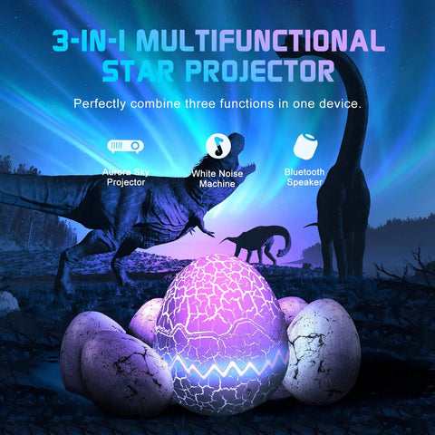 3 In 1 Aurora Night Light Projector With 33 Light Effects Bluetooth Speaker White Noise And Remote Control Dinosaur Egg Theme