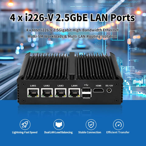 J4125 Micro Firewall Router With Quad 2.5 Gb Ethernet And 16 Gb Ram Packing 512 Gb Storage In A Quiet Fanless Frame connections view.