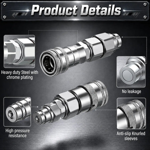 Bad Boy Hydraulic Quick Coupler Adapter Set 1 Over 2 Inch Flat Face ISO 16028 To ISO 5675 Pioneers Style Male Female Hydraulic Fittings With Dust Caps Awesome For Tractor Loader Equipment And Construction Jobs Done Right Now, steel chrome plated