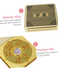 Close-up of the alloy flip cover and precision dial of the Small 10cm Alloy Feng Shui Compass With Flip Cover, Waterproof Outdoor Navigation Tool.