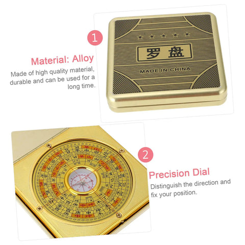 Close-up of the alloy flip cover and precision dial of the Small 10cm Alloy Feng Shui Compass With Flip Cover, Waterproof Outdoor Navigation Tool.