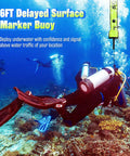Diver using High Visibility Surface Marker Buoy For Diving And Freediving, Inflatable SMB With Reflective Strip underwater