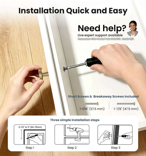 Hands installing Three Pack 1 1/4 Inch Brushed Gold Solid Zinc Cabinet Knobs Heavy Duty Round Single Hole Drawer Pulls