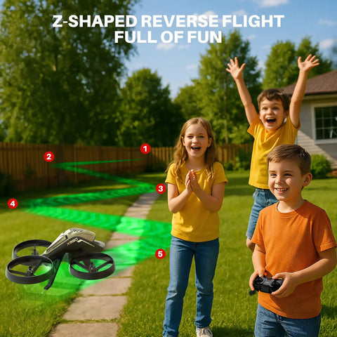 Children playing with Epic Kids RC Helicopter With 360 Degree Propeller Protection, Altitude Hold And Gyro Stabilization outdoors.