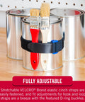 Elastic Cinch Straps With Buckle Two Pack securing paint cans and brushes, adjustable for snug fit, indoor outdoor use