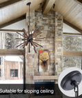 9 Light Sputnik Pendant Light Black With Natural Wood Shade Industrial Farmhouse Vibe Ceiling Fixture Kitchen View