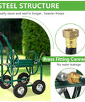 Heavy Duty Garden Hose Reel Cart With Four Wheels Holds Up To 300 Feet Of Five Eighths Inch Hose Powder Coated Steel With Storage Basket