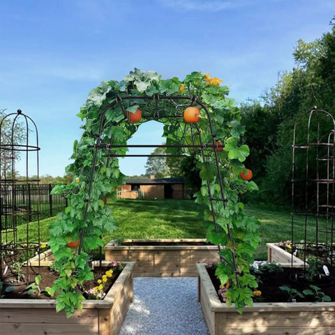 Heavy Duty Garden Arch Trellis For Climbing Plants Outdoor Metal Arbor Support For Raised Bed Cucumber Tomato Grape Plants Rust