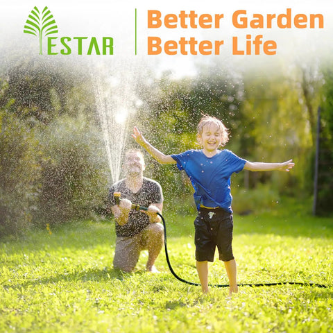 Person using Heavy Duty Retractable Garden Hose Reel Workhorse Five Eighth Inch By One Hundred Feet, Wall Mounted With Ten Function Sprayer Nozzle outdoors.