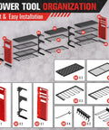 Diagram of 49.8 Inch Wall Mount Power Tool Organizer With Four Shelves And 18 Cordless Drill Holders For Garage and Workshop setup