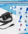 8.4V Charger For Pool Blaster And Catfish Li Series Replacement AC Adapter Cable For 20050CL Ultra shown with compatible vacuums