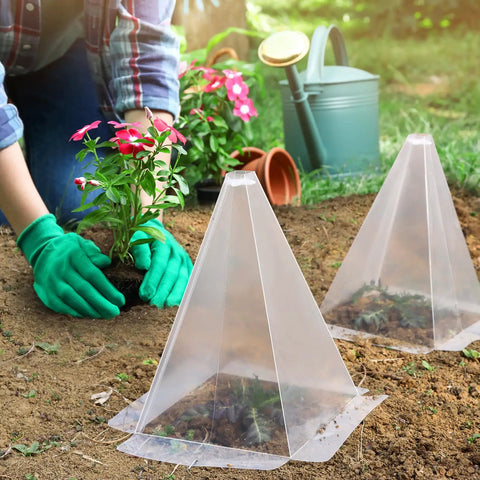 Twenty Pack Plant Cloche Covers For Seedlings, Clear Plastic Mini Greenhouse Shields To Protect Vegetables From Sun, Frost, Pests, Snails And Birds, Reusable With 40 Ground Stakes And 20 Cross Supports, 7.8 By 11 Inches