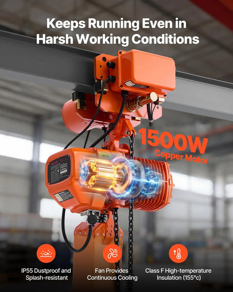 Velvet-Vision VEVOR 4400 Pound Electric Chain Hoist With Power Trolley featuring a 1500W copper motor for industrial use