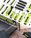 Screwdrivers from the 220-Piece Home Tool Set For DIYers And Weekend Warriors, featuring various sizes for versatile use.