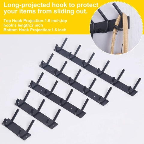 Heavy Duty Wall Mounted Coat Rack With Six Double Hooks Sturdy Metal Rail For Coats Purses Jackets And Backpacks Entryway Organizer In Black 17.1 Inch Long