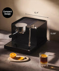 Premium Home Espresso Machine Featuring Smart Pressure Profiling And Instant Shot Feedback, compact design on kitchen counter.