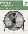 Front view of Beast 18 Inch Industrial High Velocity Floor Fan With 3 Speed Metal Build, quiet standing drum fan with 120 degree tilt.