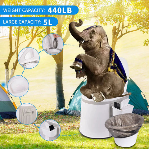 Lightweight Portable Travel Toilet For Camping And Hiking In Gray And White Large Capacity Inner Bucket Easy To Carry At About 6 Lbs