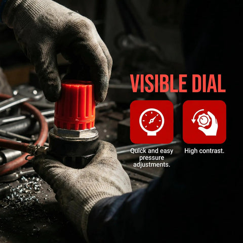Person adjusting red dial on Air Compressor Pressure Regulator AB-9051116 For Stanley Bostitch Husky Air Compressors