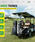 Heavy Duty Golf Cart Rear Seat Bag Holder Rack For 2 Inch Receiver Fits EZGO Yamaha Club Car Steel Powder Coated Black Universal Golf Bag Carrier For Carts No Brainer Easy Install And Universal Fit For Courses And Residential Use installed on golf cart on a golf course.