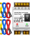 Automatic Water Level Controller 110V With 6.5 Foot Liquid Level Sensor, colored cables, switch button visible