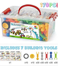 Epic 170 Piece Building Set For Kids Ages 3 To 9 With Toy Box Storage And Idea Guide, STEM Building Blocks in storage box.