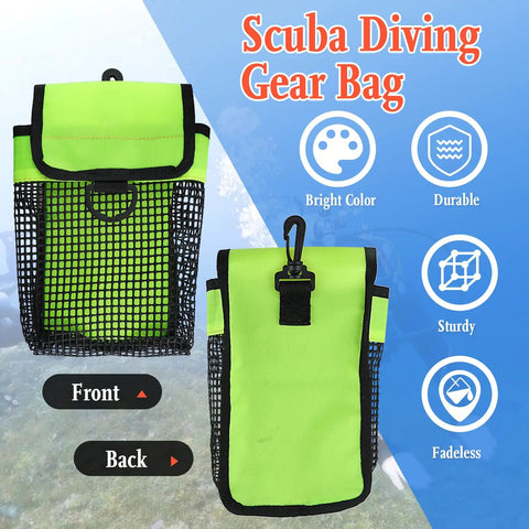 Front and back view of the All In One Dive Gear Bag With Mesh Storage Pocket For SMB Reel And Dive Gloves in florescent yellow.