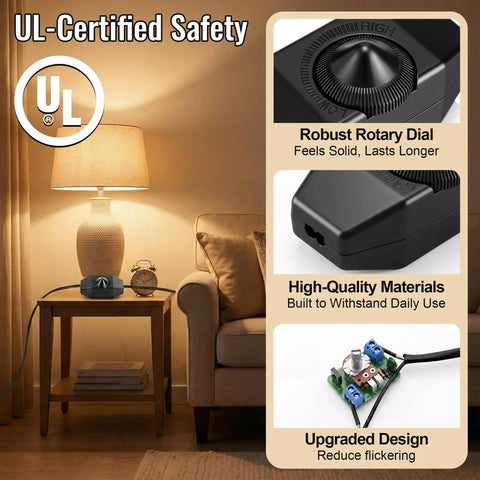 Two Pack Upgraded Inline Dimmer Switch For Lamp Cord Black Super Simple Hookup And Total Vibe Power Control Plus No Fuss Wiring For Modern Indoor Table Lamp Fixtures with robust rotary dial and high-quality materials.