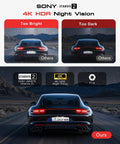 Comparison of 4K HDR night vision quality using Sony Starvis 2 sensor technology with brightness variations displayed.