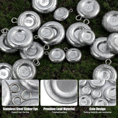Multiple Five Pack Coin Sinkers Fishing Weights Disc Weights No Roll Lead Weights For Freshwater And Saltwater Fishing 4oz Each